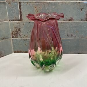 Vintage Teleflora Watermelon Vase Hand Blown 7in